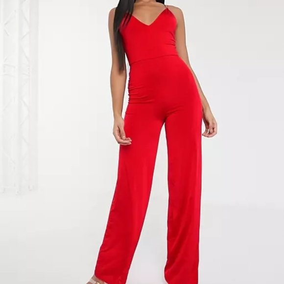 ASOS Slinky Jumpsuit with Elastic Straps Red US 2 - Picture 1 of 4